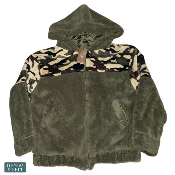 Canice Apparel Olive Camo Zip Fleece Hoodie Cozy Sherpa Jacket Outdoors~NEW - Picture 2 of 9